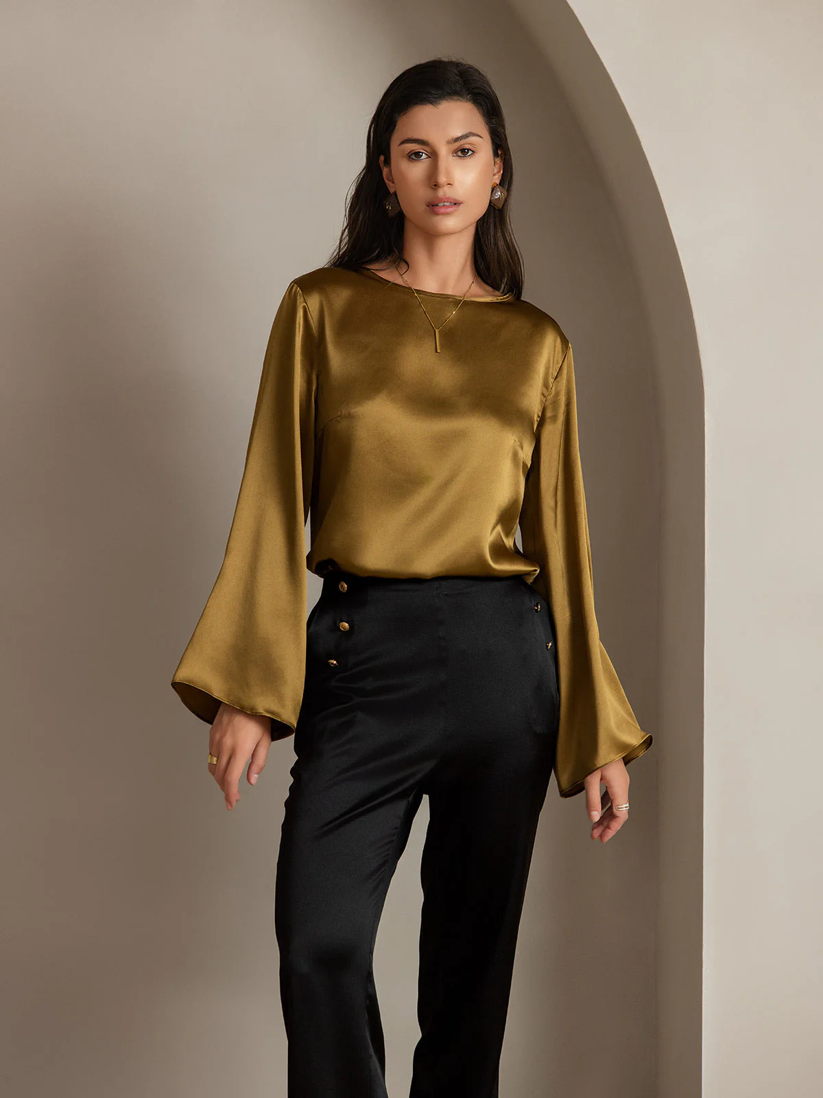 19Momme Soie Ajusté Bouton Poches Costume Pantalon - Image 9