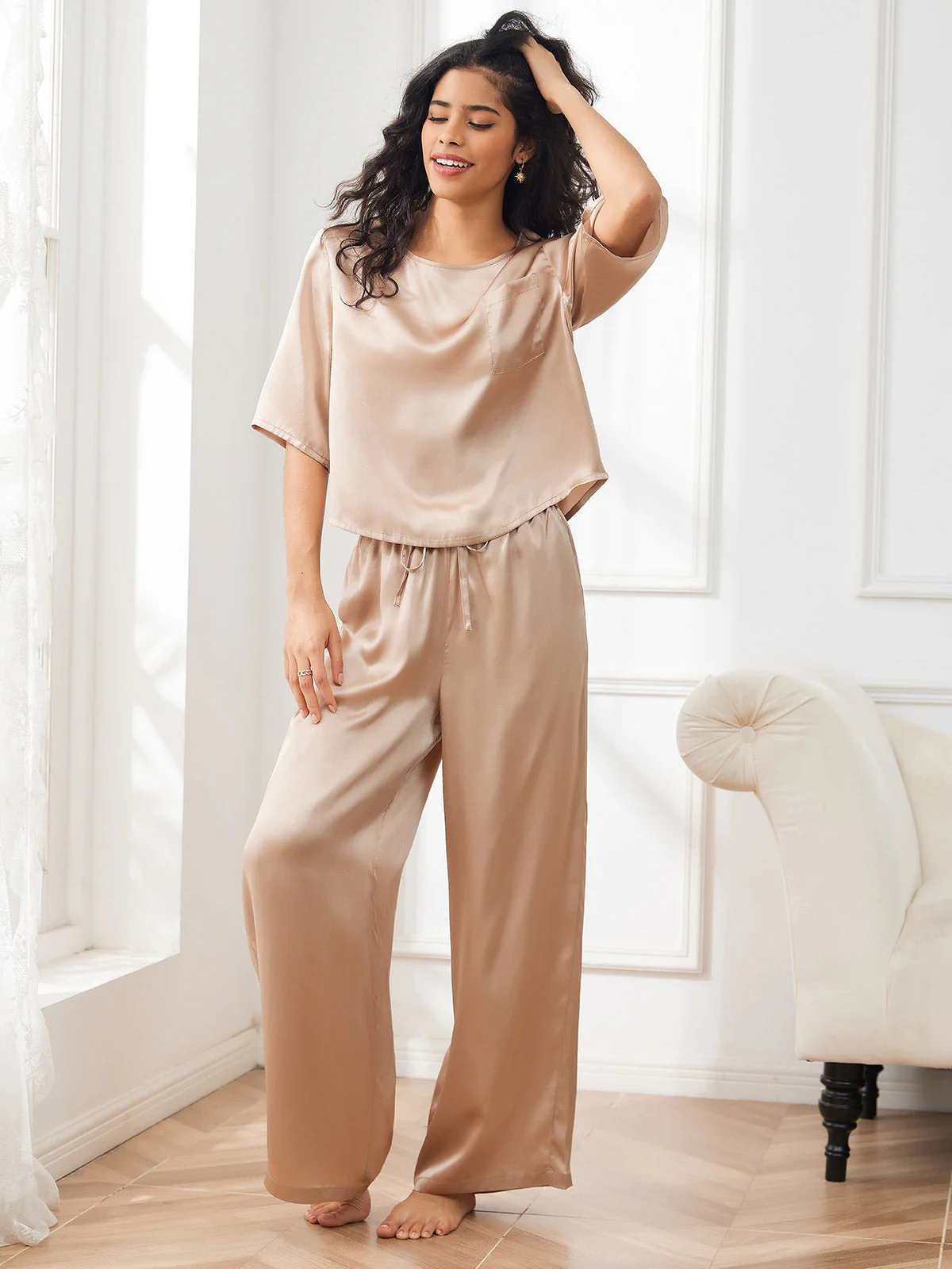 Femme Pyjamas Pure Soie Manches longues