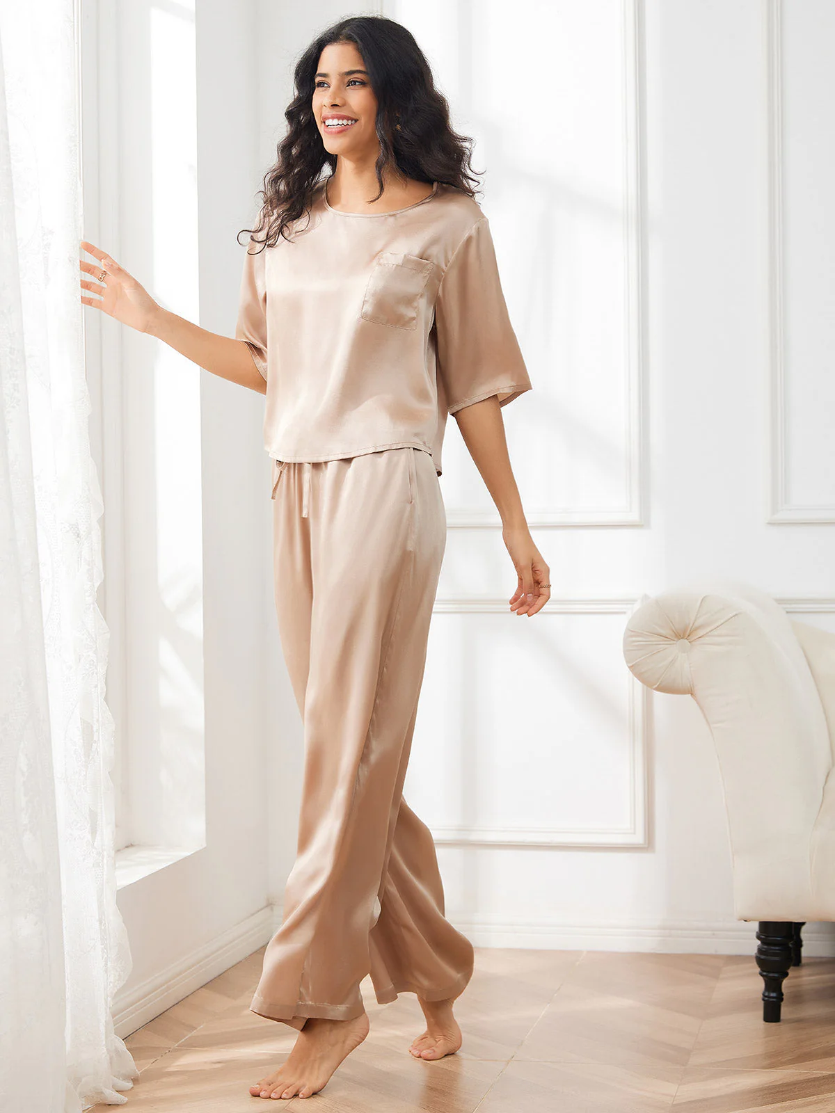 Femme Pyjamas Pure Soie Manches longues - Image 4