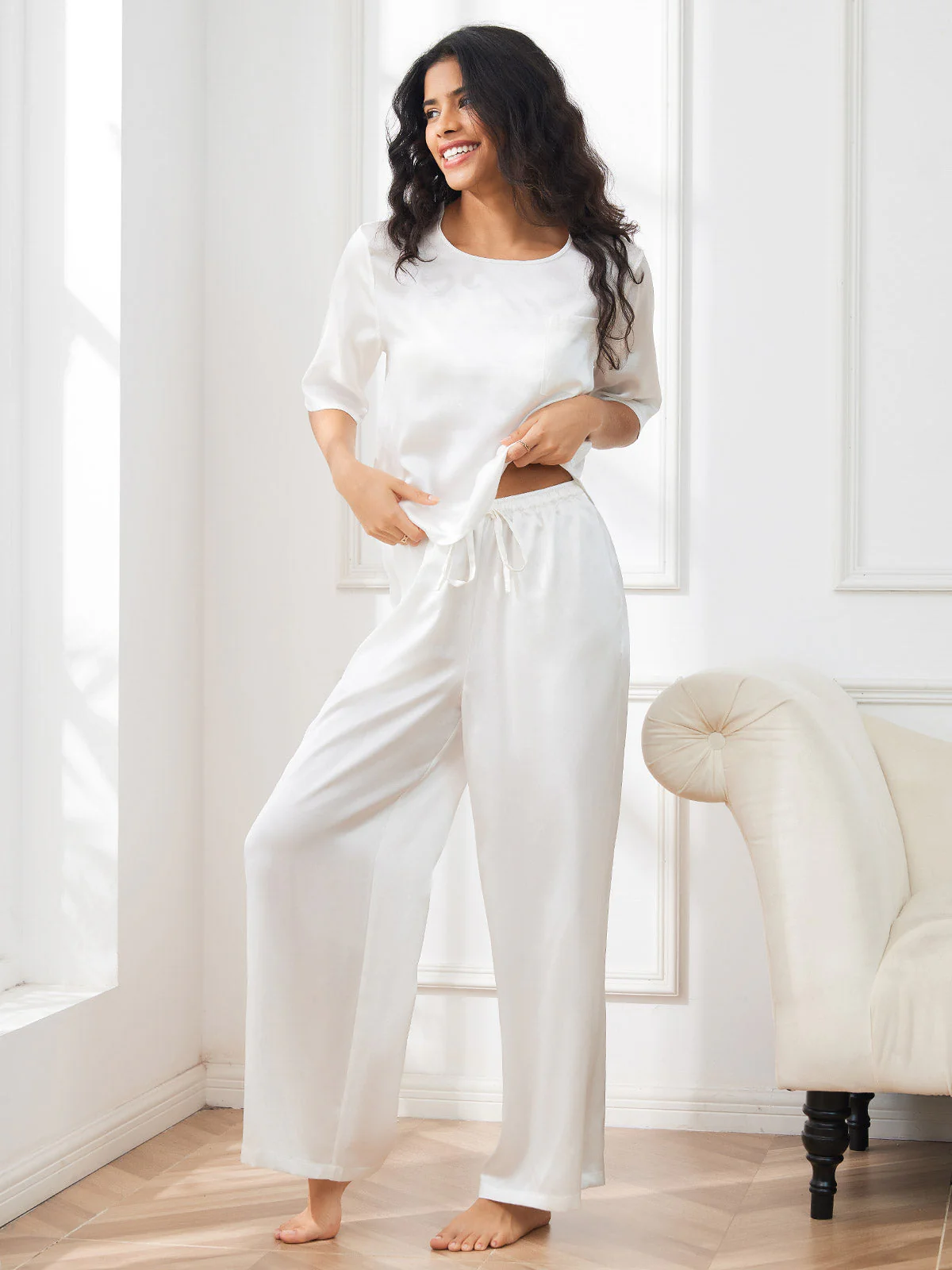 Femme Pyjamas Pure Soie Manches longues - Image 40