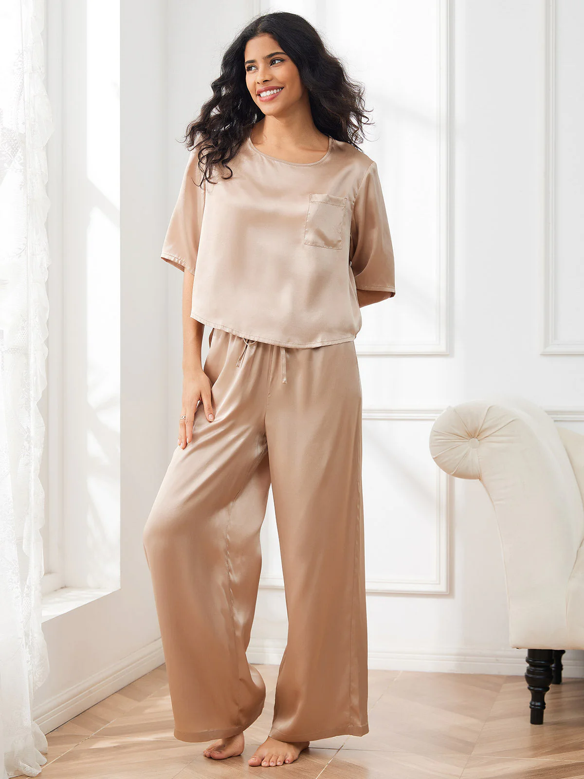 Femme Pyjamas Pure Soie Manches longues - Image 6
