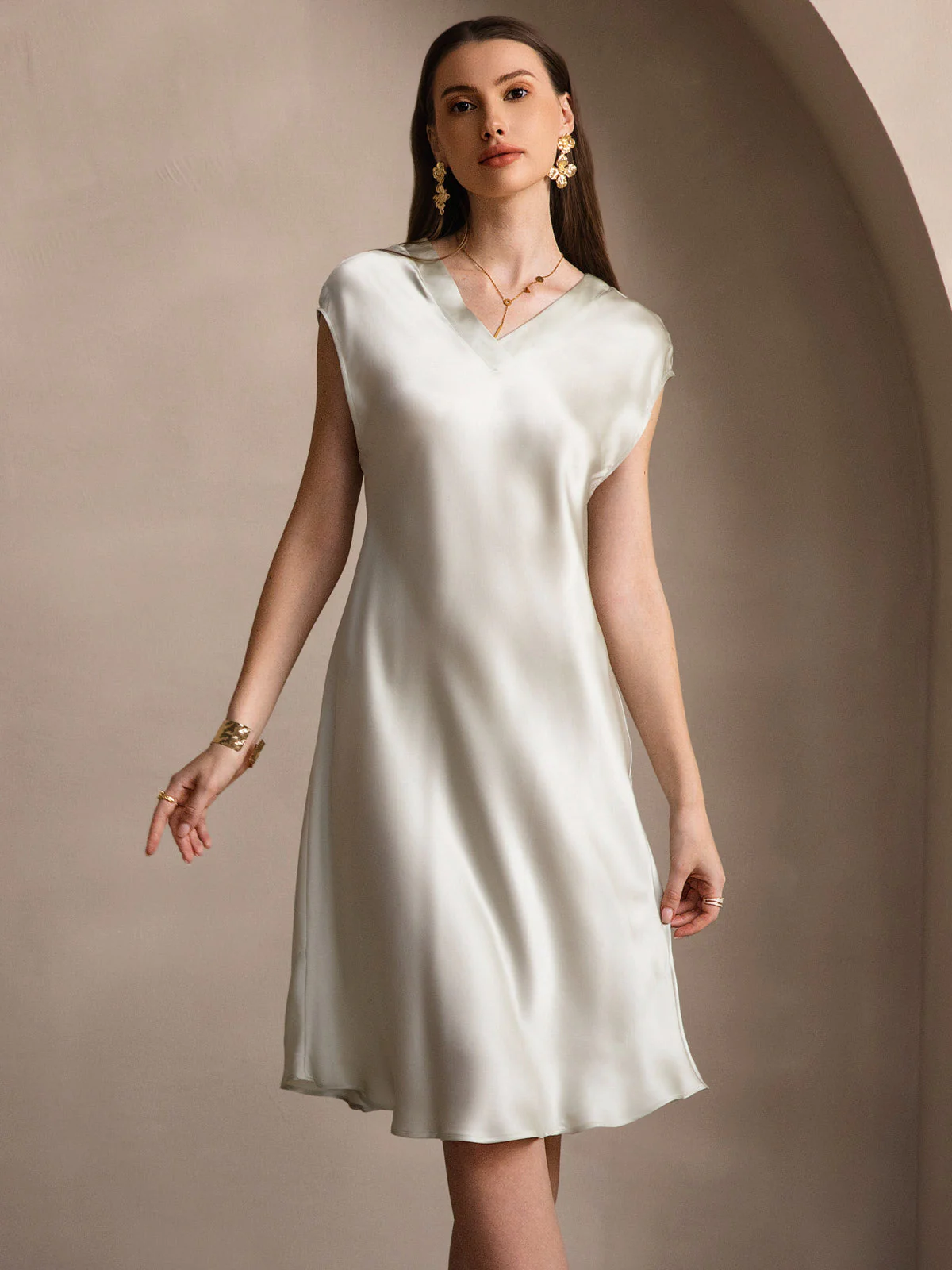Chemise De Nuit À Manches Courtes En Soie De Mûrier 100% Pour Femmes - Image 46