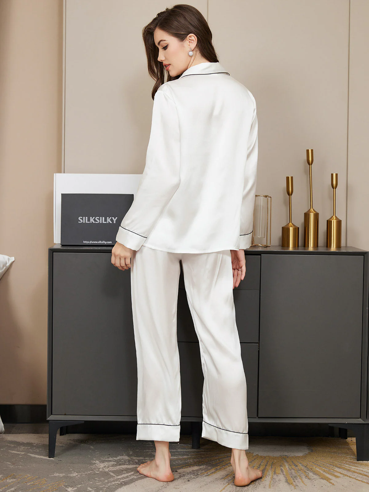 Pyjama Classique En Soie De Mûrier 100% Pour Femmes - Image 28