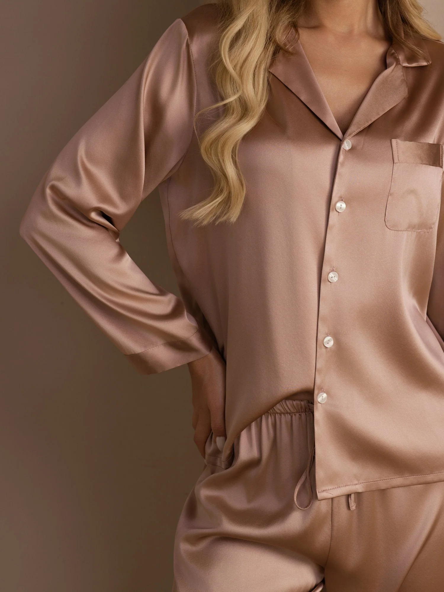 Pyjama À Manches Longues En Soie De Mûrier 100% Pour Femmes - Image 10