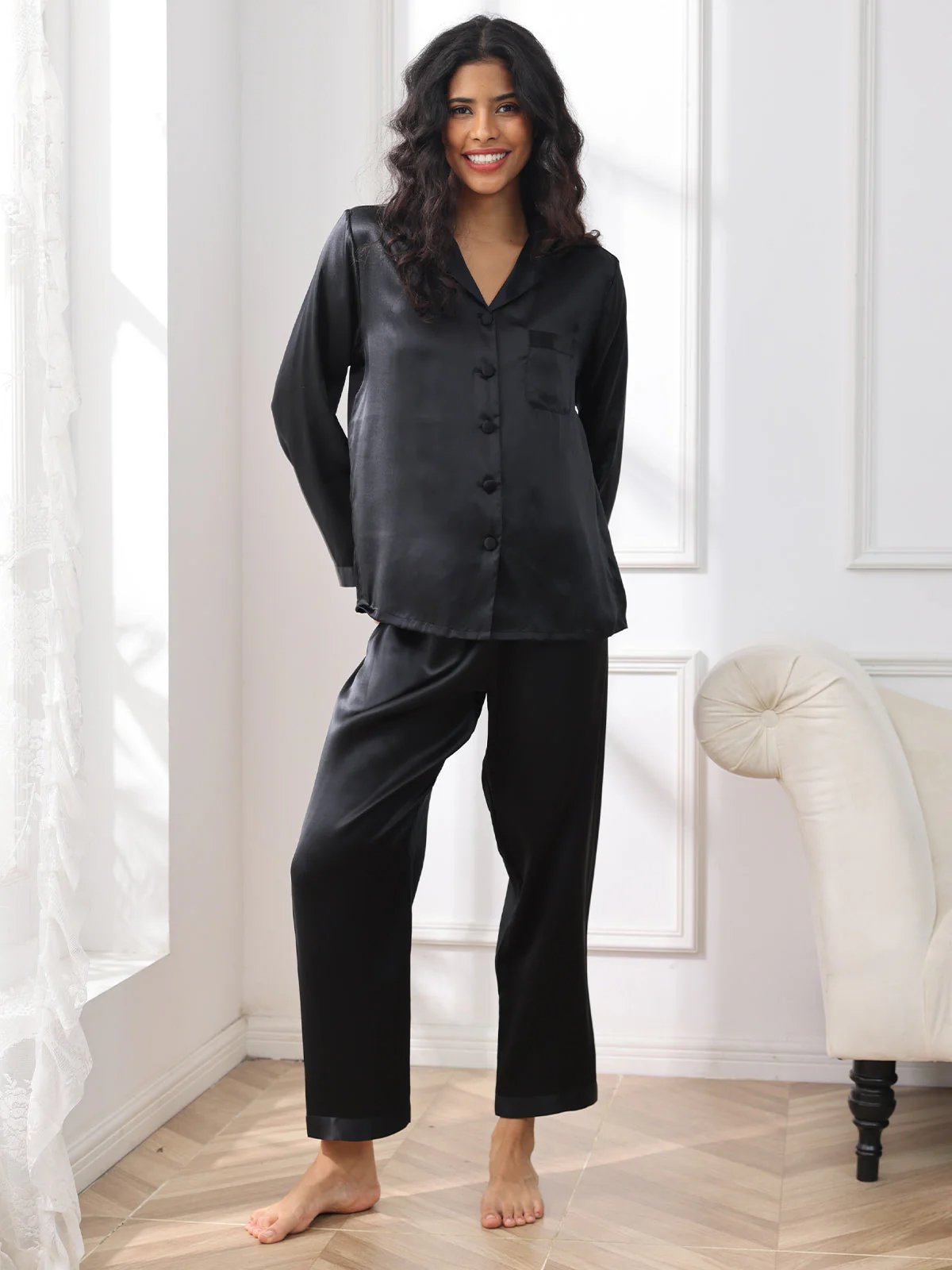 Pyjama À Manches Longues En Soie De Mûrier 100% Pour Femmes - Image 16