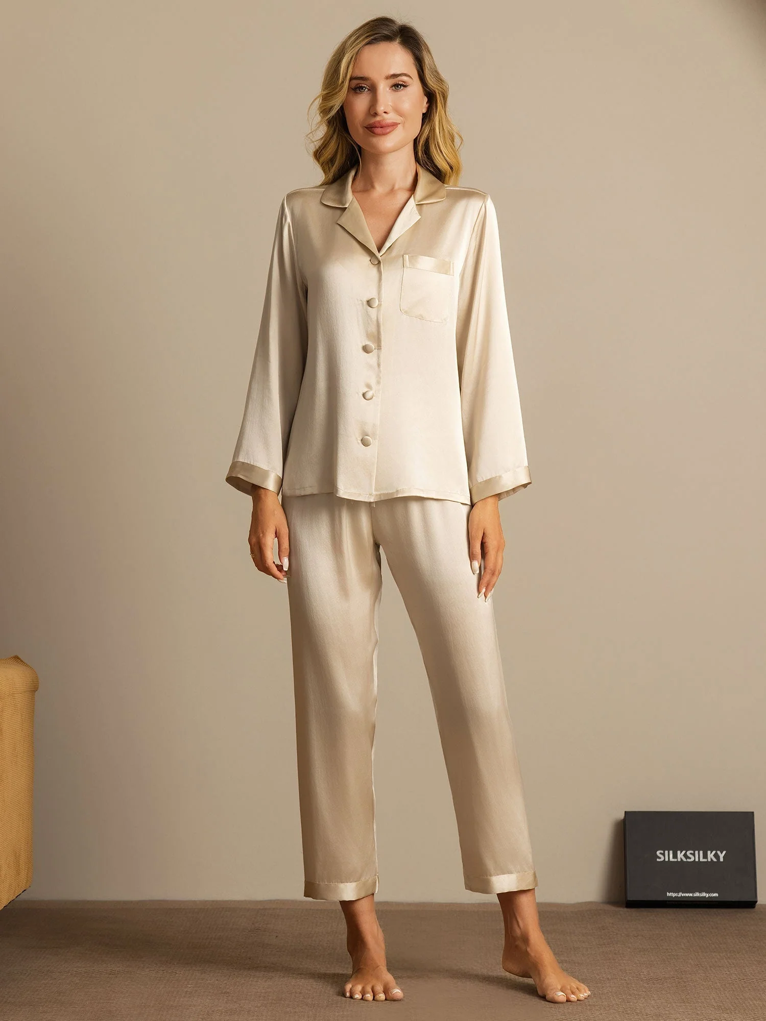 Pyjama À Manches Longues En Soie De Mûrier 100% Pour Femmes - Image 19