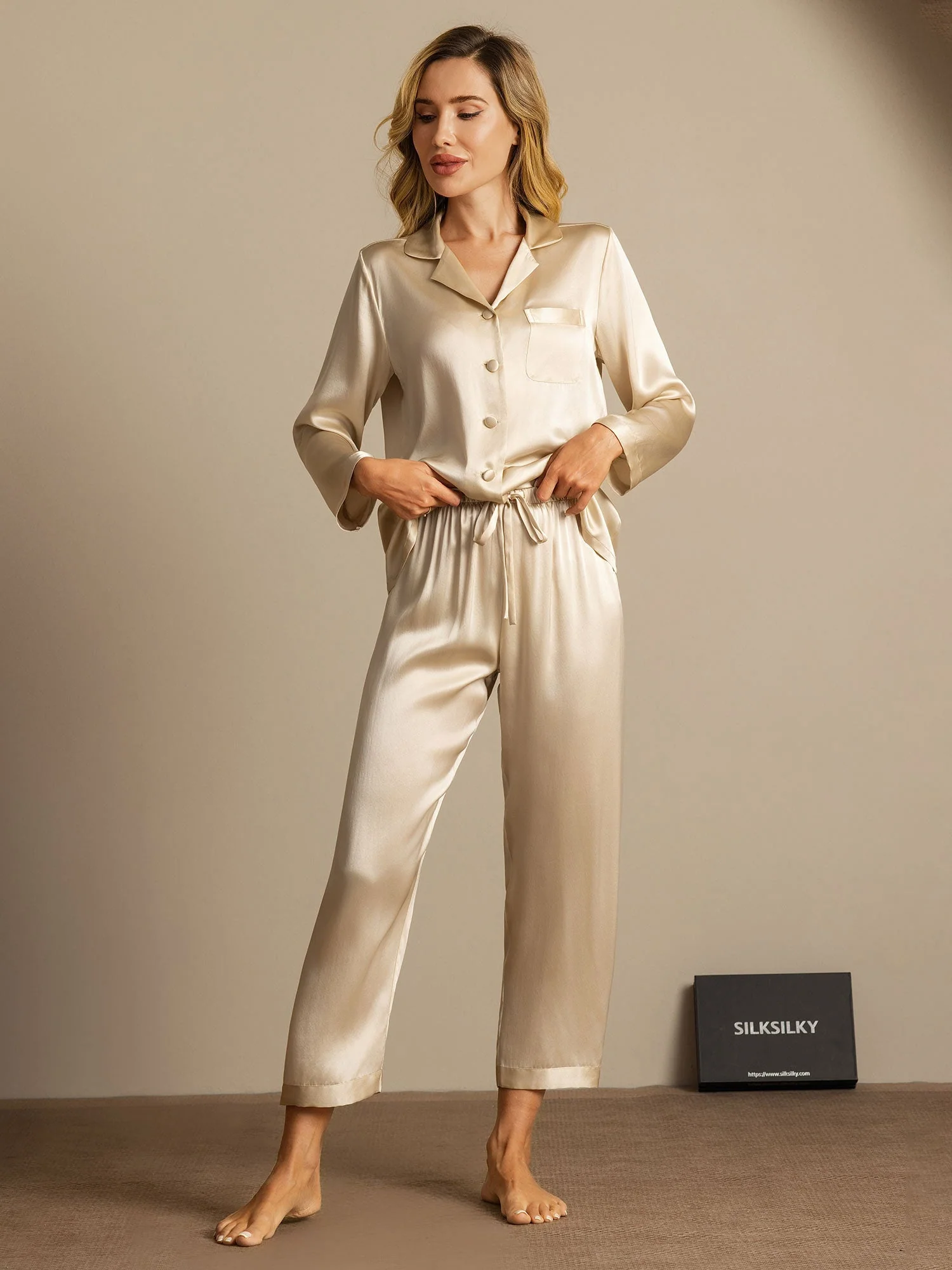 Pyjama À Manches Longues En Soie De Mûrier 100% Pour Femmes - Image 21