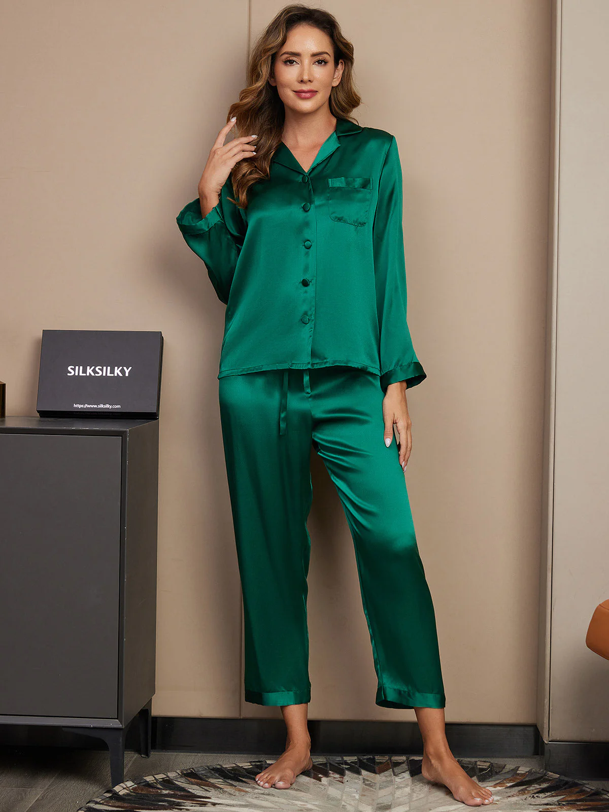 Pyjama À Manches Longues En Soie De Mûrier 100% Pour Femmes - Image 42