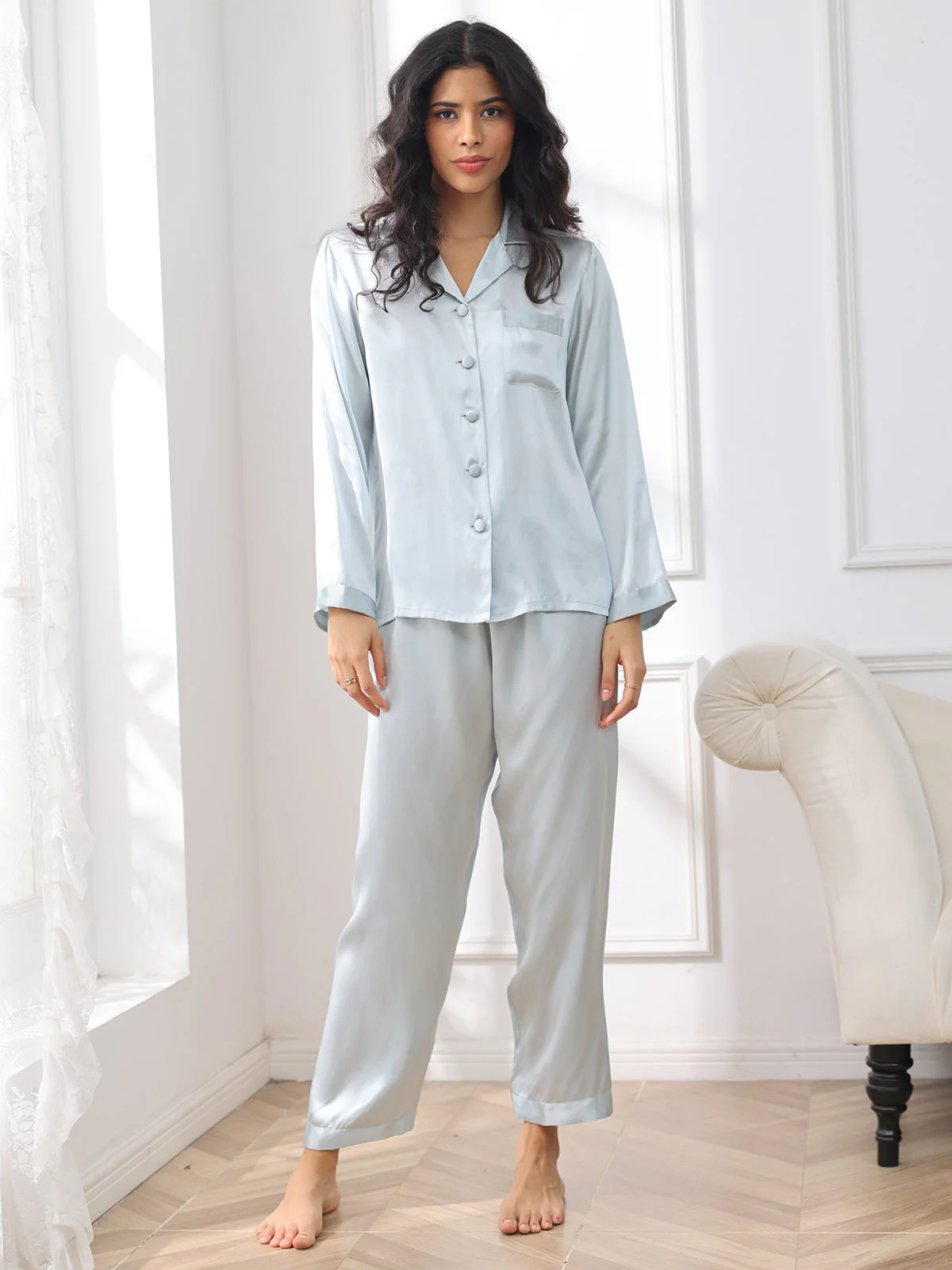 Pyjama À Manches Longues En Soie De Mûrier 100% Pour Femmes - Image 49
