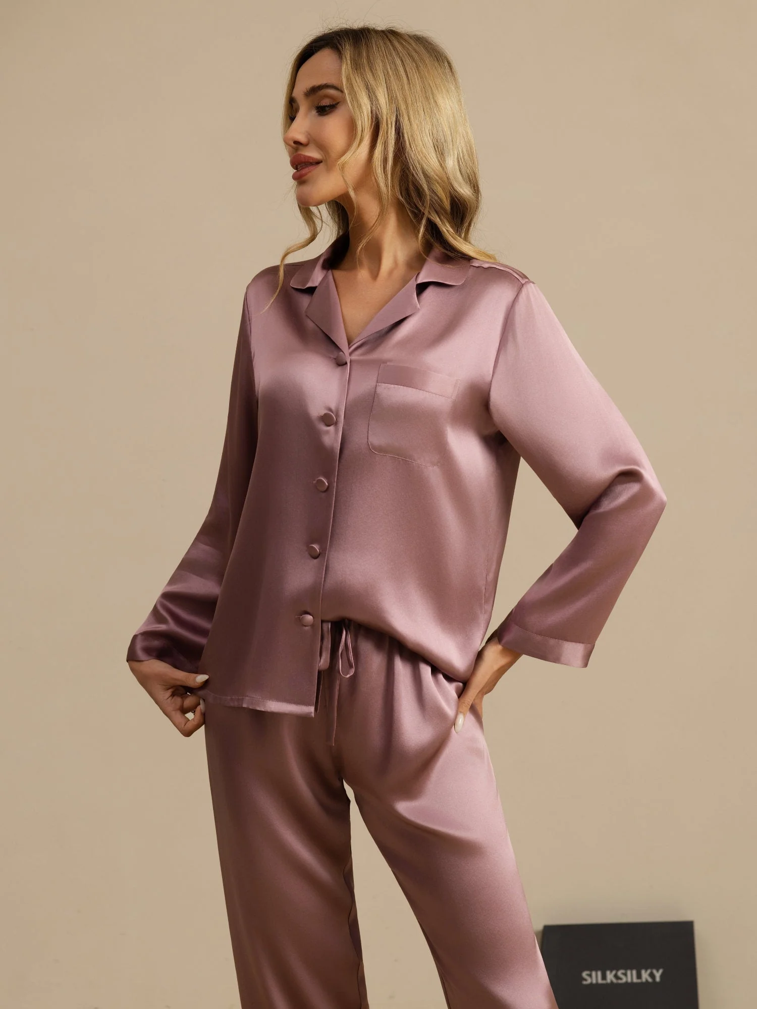 Pyjama À Manches Longues En Soie De Mûrier 100% Pour Femmes - Image 55