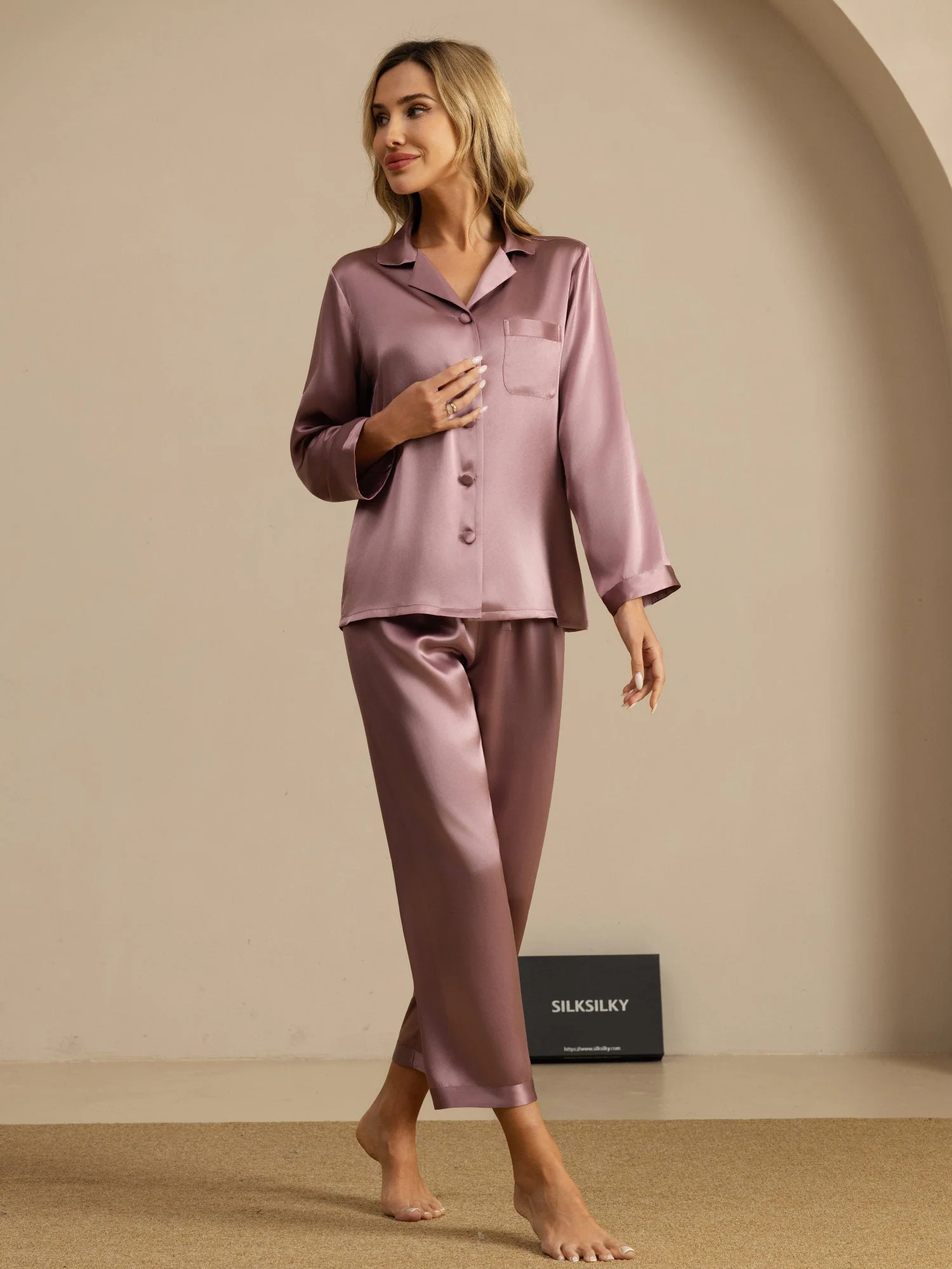 Pyjama À Manches Longues En Soie De Mûrier 100% Pour Femmes - Image 59