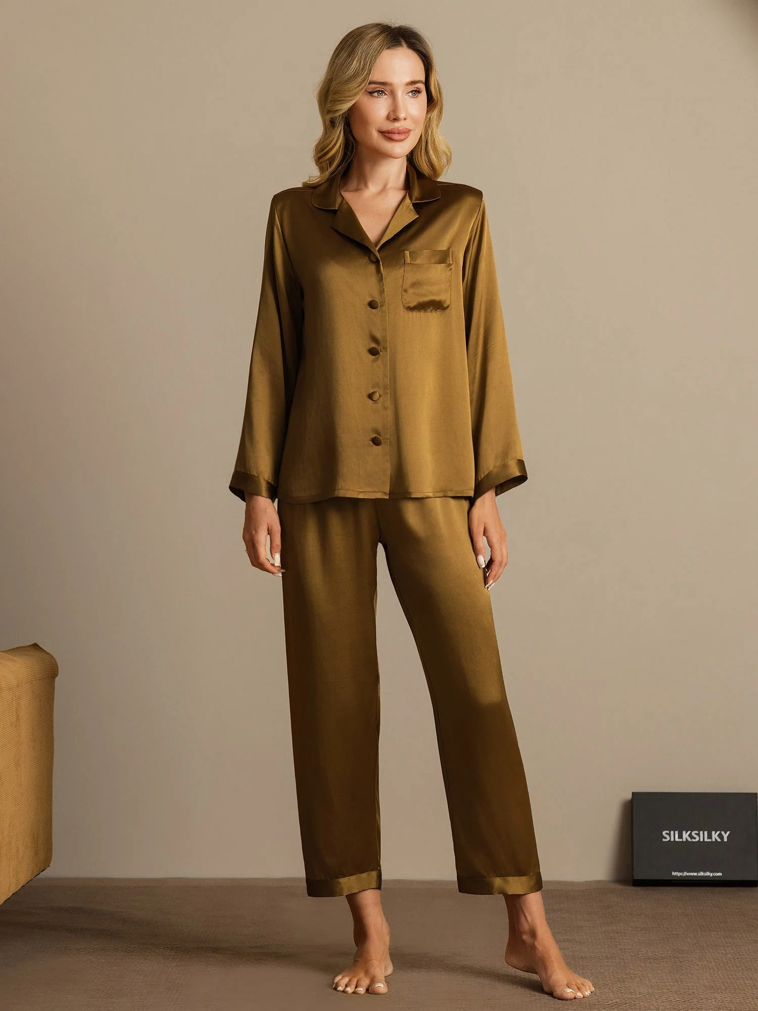 Pyjama À Manches Longues En Soie De Mûrier 100% Pour Femmes - Image 70