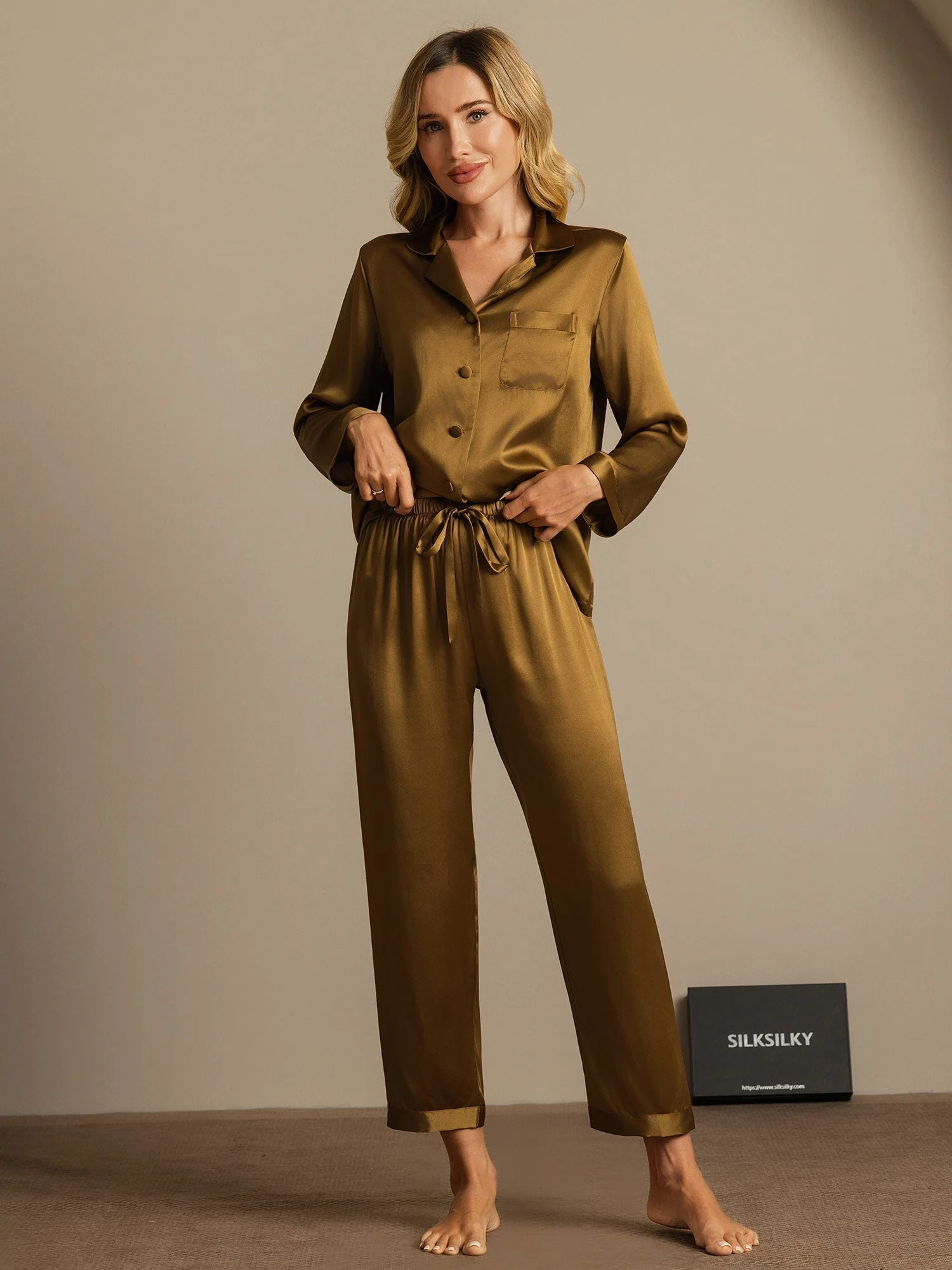 Pyjama À Manches Longues En Soie De Mûrier 100% Pour Femmes - Image 72
