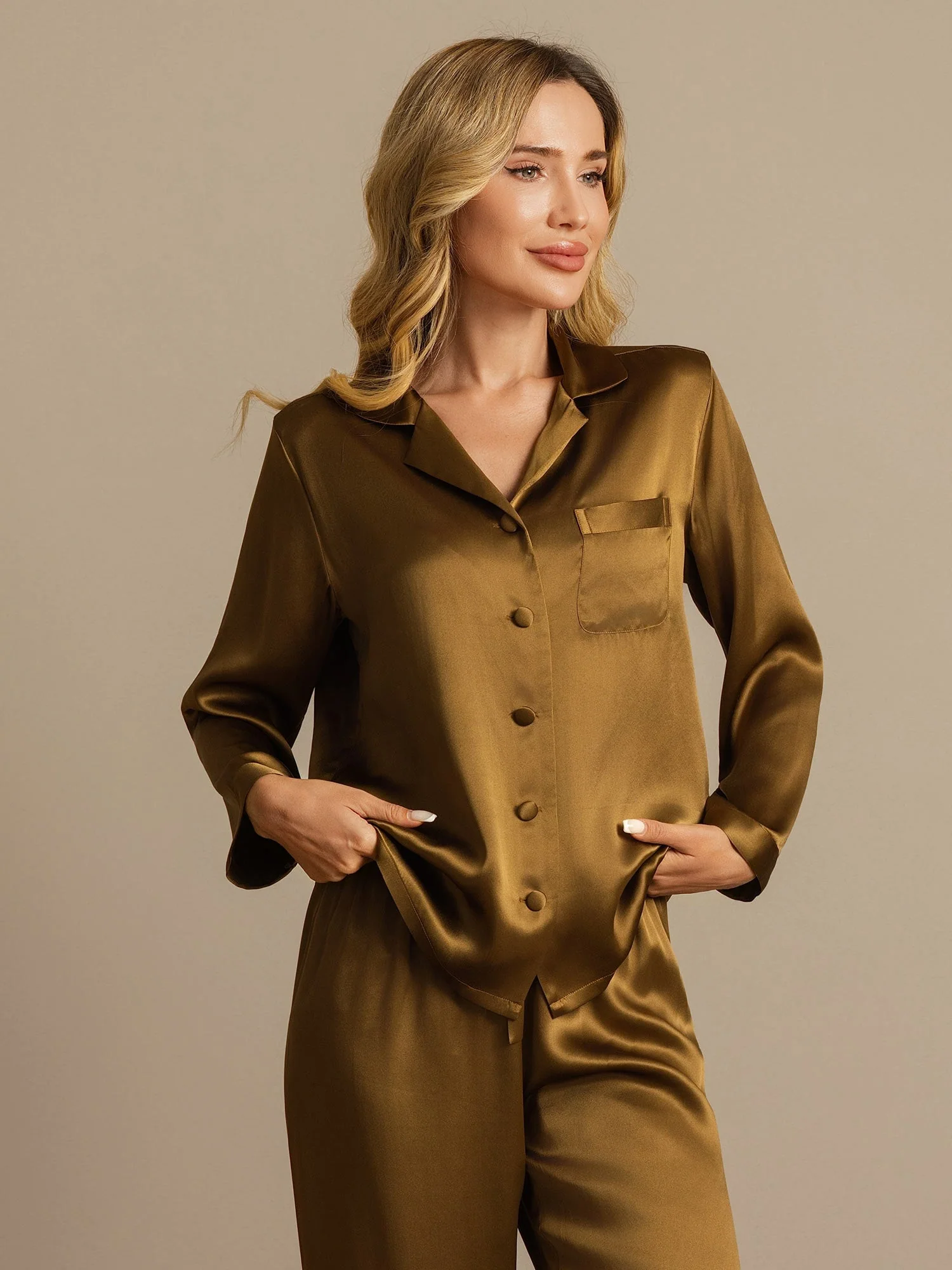 Pyjama À Manches Longues En Soie De Mûrier 100% Pour Femmes - Image 74