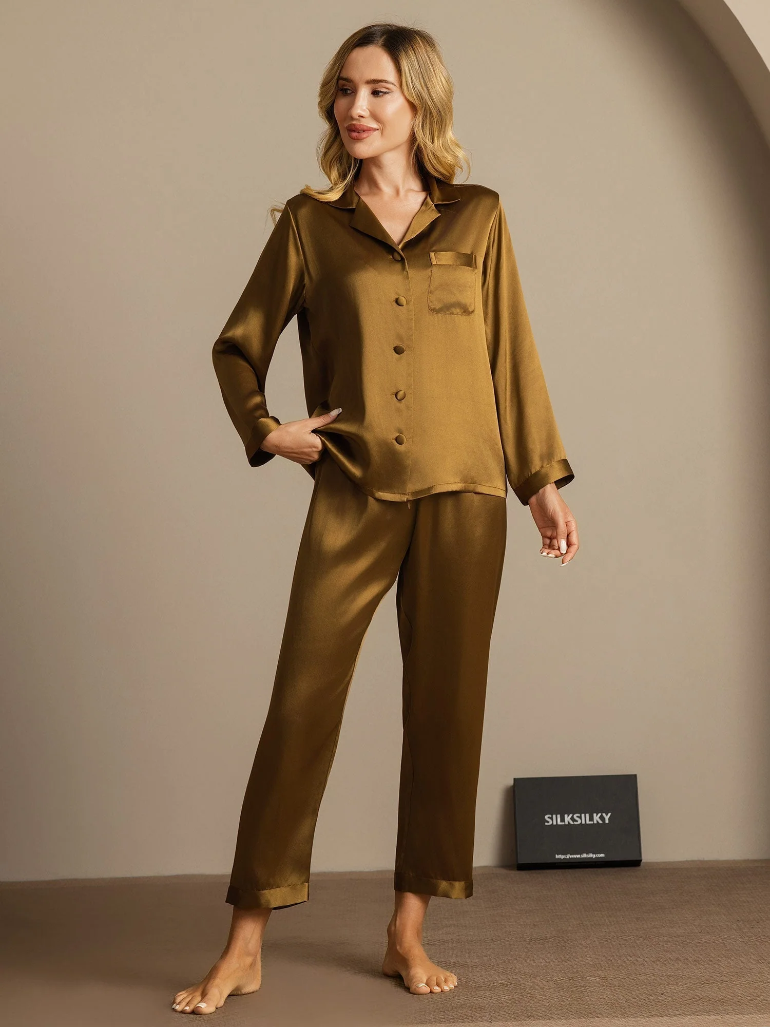 Pyjama À Manches Longues En Soie De Mûrier 100% Pour Femmes - Image 75