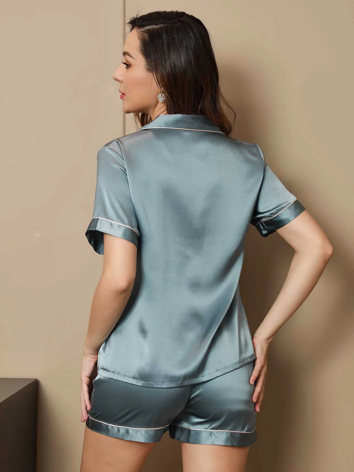 Pyjama À Manches Courtes En Soie De Mûrier 100% Pour Femmes - Image 16