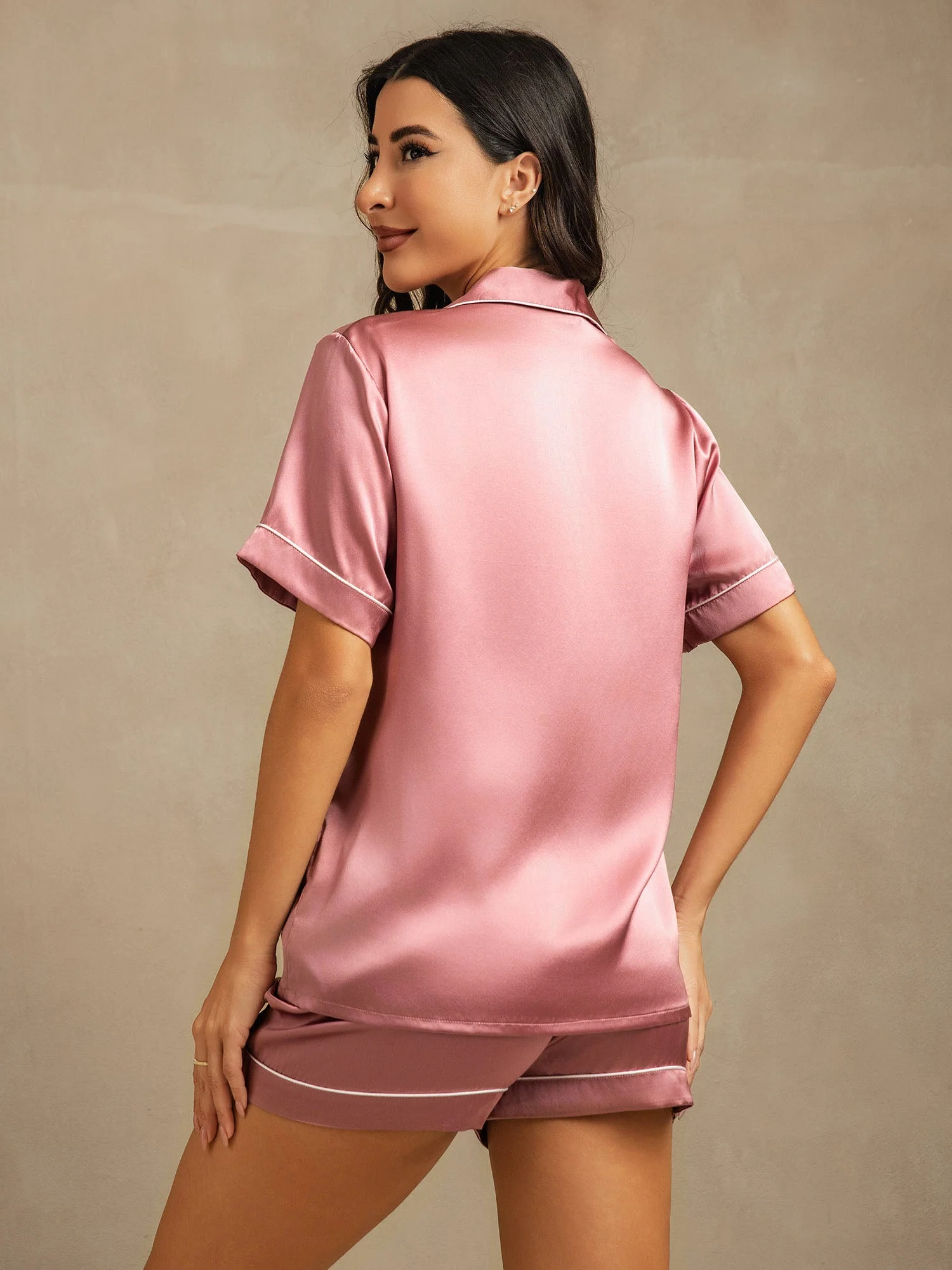 Pyjama À Manches Courtes En Soie De Mûrier 100% Pour Femmes - Image 39