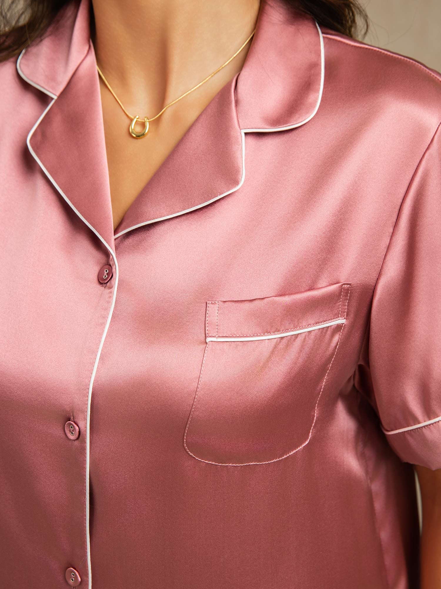Pyjama À Manches Courtes En Soie De Mûrier 100% Pour Femmes - Image 42