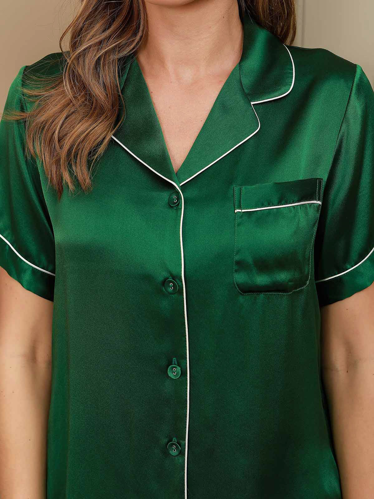 Pyjama À Manches Courtes En Soie De Mûrier 100% Pour Femmes - Image 58