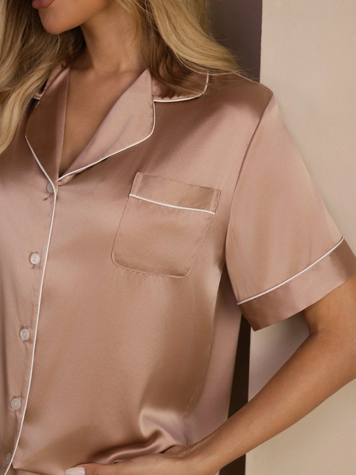 Pyjama À Manches Courtes En Soie De Mûrier 100% Pour Femmes - Image 9